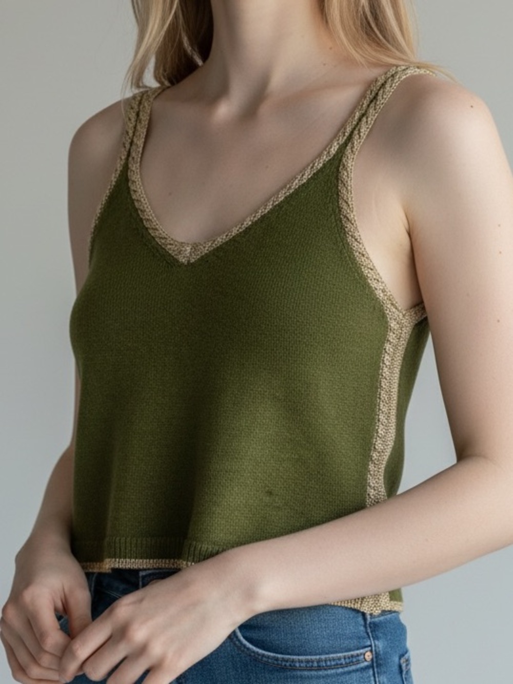 Splendid knit contrast tank small green gold